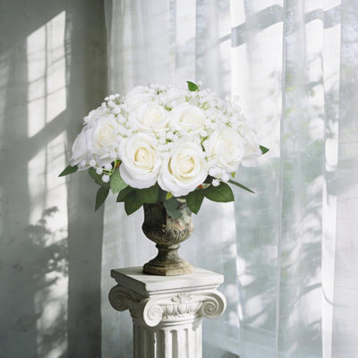 Pieces Artificial Roses, White Artificial Flowers, Decorative Silk White Roses For Garden, Wedding Party - image 1