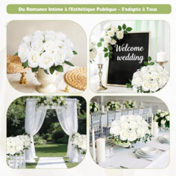 Pieces Artificial Roses, White Artificial Flowers, Decorative Silk White Roses For Garden, Wedding Party - thumbnail 2