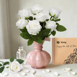 Pieces Artificial Roses, White Artificial Flowers, Decorative Silk White Roses For Garden, Wedding Party - thumbnail 5