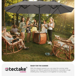 Tectake Parasol Silia - Extra Wide, 460 X 270 Cm, Height-Adjustable, Cover Included - Grey - thumbnail 8