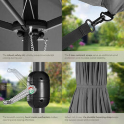 Tectake Parasol Silia - Extra Wide, 460 X 270 Cm, Height-Adjustable, Cover Included - Grey - thumbnail 4