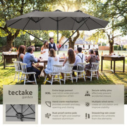Tectake Parasol Silia - Extra Wide, 460 X 270 Cm, Height-Adjustable, Cover Included - Grey - thumbnail 2