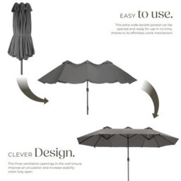 Tectake Parasol Silia - Extra Wide, 460 X 270 Cm, Height-Adjustable, Cover Included - Grey - thumbnail 3