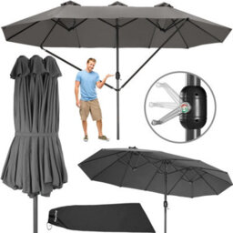 Tectake Parasol Silia - Extra Wide, 460 X 270 Cm, Height-Adjustable, Cover Included - Grey - thumbnail 1