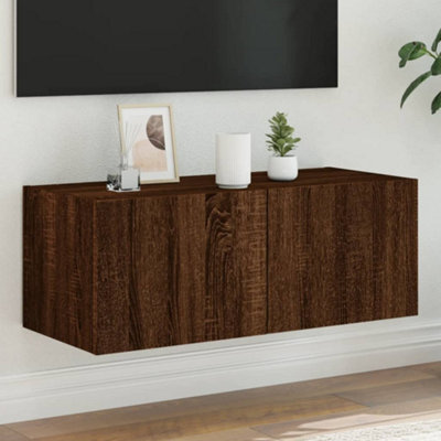 Walplus Tv Wall Cabinet With Led Lights Brown Oak 80X35X31 Cm - image 1