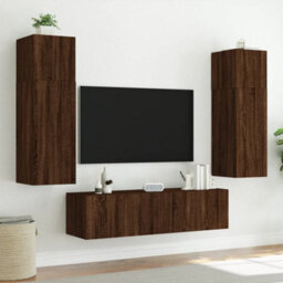Walplus Tv Wall Cabinet With Led Lights Brown Oak 80X35X31 Cm - thumbnail 5