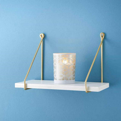 Spot On Dealz 40Cm White Wall Floating Shelf With Gold Metal Wire - image 1