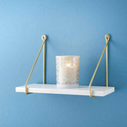 Spot On Dealz 40Cm White Wall Floating Shelf With Gold Metal Wire