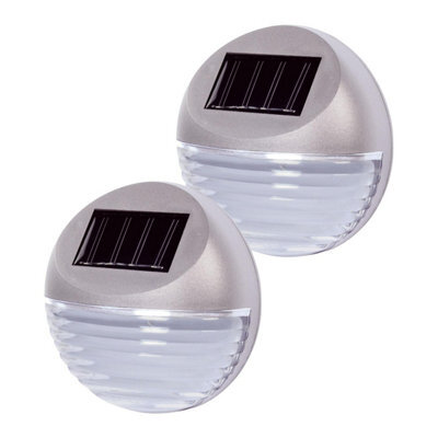 Taylor & Brown Pack Of 2 Silver Decorative Wireless Garden Solar Lights Weatherproof Outdoor Fence Step Gutter Wall Lamps - image 1
