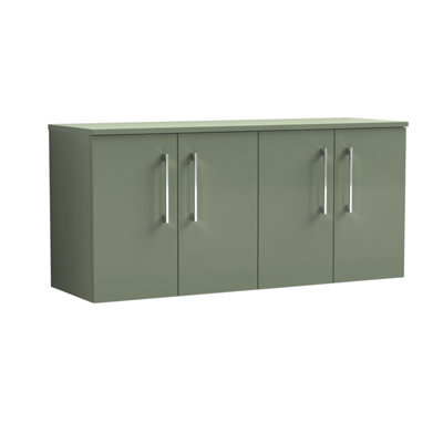 Balterley Bramshall Modern Bathroom 1200mm Wall Hung 4-Door Vanity Unit With Worktop, Soft Close Doors, Satin Green - image 1