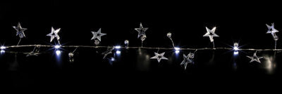 Premier Decorations Limited 20 Led Silver Star Beaded Christmas Garland 1.9M White Lights Battery Operated - image 1