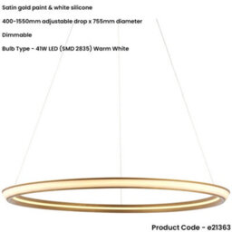 Loops Hanging Ceiling Pendant Light - Satin Gold Paint & White Silicone - 41W Led (Smd 2835) Warm White - thumbnail 2