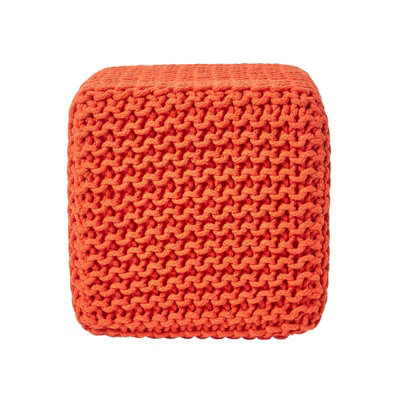 Homescapes Burnt Orange Cube Cotton Knitted Pouffe Footstool - image 1