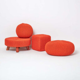 Homescapes Burnt Orange Cube Cotton Knitted Pouffe Footstool - thumbnail 5