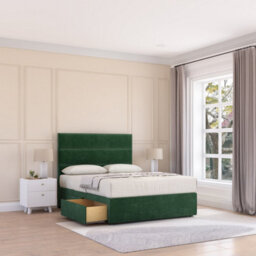 "Sloomy 4Ft Texas Divan Bed Base Emerald Plush ,2 Drawers & 26"" Struts Headboard - Small Double"