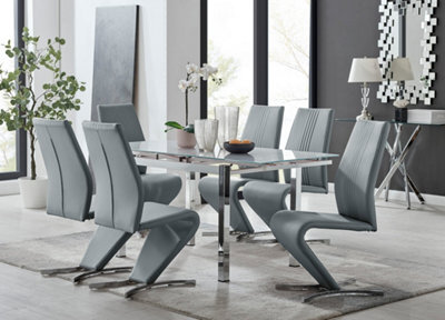 Furniturebox Uk 6 Seater Dining Set - Enna White Glass & Chrome Extendable Dining Table & Chairs - 6 Grey Leather Willow Chairs - image 1