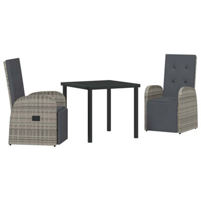 Berkfield Modern Garden Dining Set With Cushion 3 Pcs Grey Poly Rattan