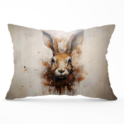 Warren Reed Designer Watercolour Hare Face Cushions 33Cm X 48Cm