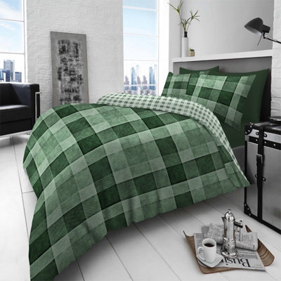 Gc Gaveno Cavailia Denimium Green Duvet Cover Bedding Set Super King Size 3Pc With Reversible Printed Quilt Cover - image 1