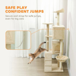 160Cm Cat Tree Tower With Sisal Scratching Posts, Condos, Beige - thumbnail 6