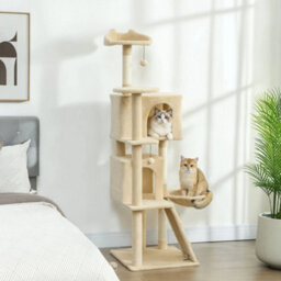 160Cm Cat Tree Tower With Sisal Scratching Posts, Condos, Beige - thumbnail 5