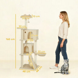 160Cm Cat Tree Tower With Sisal Scratching Posts, Condos, Beige - thumbnail 2