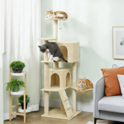 160Cm Cat Tree Tower With Sisal Scratching Posts, Condos, Beige - thumbnail 3