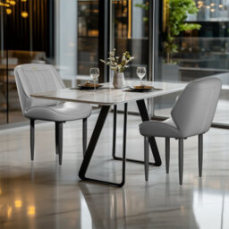 Fativo 2Pcs 85.5Cm H Upholstered Dining Microfiber Leather Chairs Kitchen Cafe Chair Restaurant Banquet, Dark Grey - thumbnail 7
