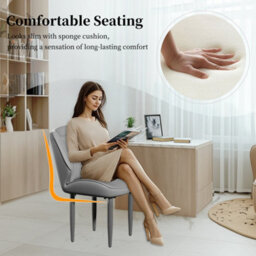Fativo 2Pcs 85.5Cm H Upholstered Dining Microfiber Leather Chairs Kitchen Cafe Chair Restaurant Banquet, Dark Grey - thumbnail 5
