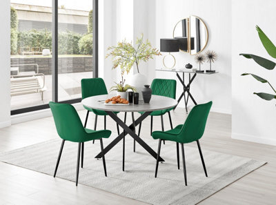 Furniturebox Uk Novara Grey Concrete Effect Black Leg 120Cm Round Dining Table & 4 Green Pesaro Black Leg Chairs - image 1