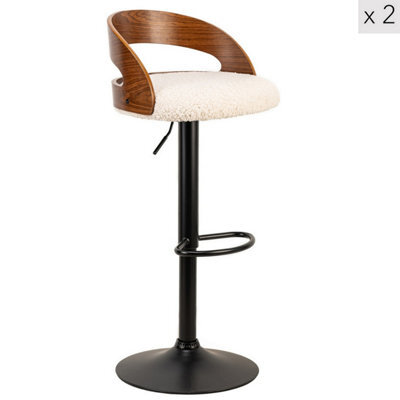 Nordlys Set Of 2 Wood And White Bouclé Bar Stools Modern Design Style Dining Room - image 1