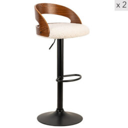 Nordlys Set Of 2 Wood And White Bouclé Bar Stools Modern Design Style Dining Room - thumbnail 1