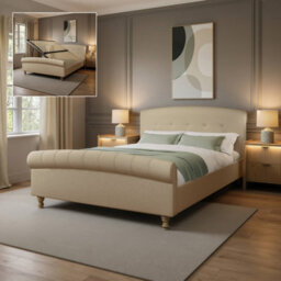 X Rocker Camille Upholstered Shadow Ottoman Bed - King - Natural Stone - thumbnail 1