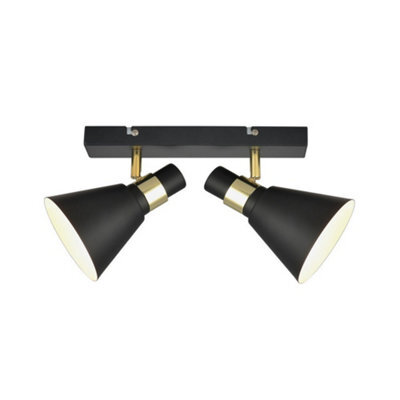 Luminosa Lighting Luminosa Industrial And Retro Wall Lamp Black Matt, Gold 2 Light  With Black Matt, White Shade, E14