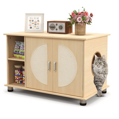 Costway Cat Litter Box Enclosure Hidden Cat Washroom Furniture W/ Storage - image 1