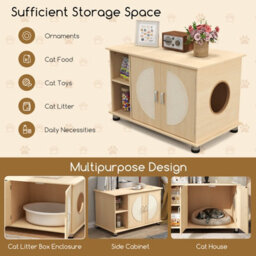 Costway Cat Litter Box Enclosure Hidden Cat Washroom Furniture W/ Storage - thumbnail 9