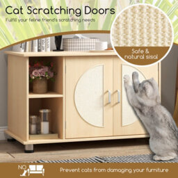 Costway Cat Litter Box Enclosure Hidden Cat Washroom Furniture W/ Storage - thumbnail 6