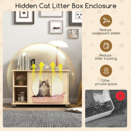 Costway Cat Litter Box Enclosure Hidden Cat Washroom Furniture W/ Storage - thumbnail 7