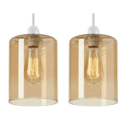 2Pack Amber Glass Pendant Light Shade E27 10Cm Diameter 12Cm Height Vintage Cylinder For Ceiling Lampshade - image 1