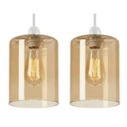2Pack Amber Glass Pendant Light Shade E27 10Cm Diameter 12Cm Height Vintage Cylinder For Ceiling Lampshade - thumbnail 1