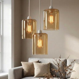2Pack Amber Glass Pendant Light Shade E27 10Cm Diameter 12Cm Height Vintage Cylinder For Ceiling Lampshade - thumbnail 4