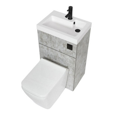 Homestylestore 500 X 890mm Concrete Grey Combination Bathroom Basin & Toilet Wc Unit Black Flush Button - image 1