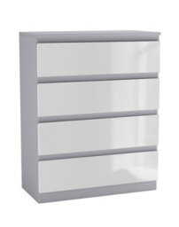 Urbn-Living Urbnliving 90Cm Tall 4 Drawer High Gloss Bedside Chest Of Drawers With Smooth Metal Runner Grey & White - thumbnail 2