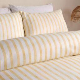 Ohs Watercolour Stripe Embossed Bedding Set Duvet Cover With Pillowcase, Lemon - Double - thumbnail 2