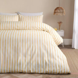 Ohs Watercolour Stripe Embossed Bedding Set Duvet Cover With Pillowcase, Lemon - Double - thumbnail 1