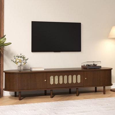 Matteo 180Cm Walnut Rattan Tv Stand With Roll-Up Doors & Storage. Ideal For 80-Inch Tvs. Durable Mdf, 30Kg Capacity. - image 1
