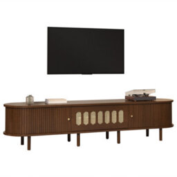 Matteo 180Cm Walnut Rattan Tv Stand With Roll-Up Doors & Storage. Ideal For 80-Inch Tvs. Durable Mdf, 30Kg Capacity. - thumbnail 9
