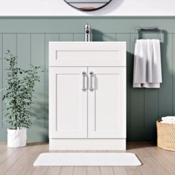 Belofay 600mm Bathroom Vanity Units With Basin With White Ceramic Bathroom Sink Soft Close Hinges & 1 Tap Hole (Crawley White) - thumbnail 2