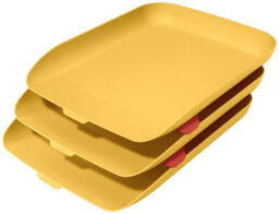 Leitz Cosy Warm Yellow Plastic Home Office Desk Storage Organiser Rectangular Wide Open A4 Document Magazine Set Of 3 Letter Trays - thumbnail 1