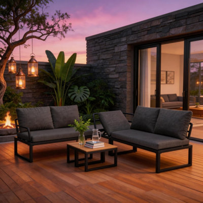 Fenchilin Garden Lounge Set 4-5 Seater Patio Sofa With Tables Reclining Adjustable Seating Grey